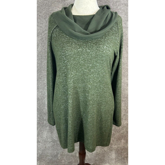 Cabi Solace Dress Large Knee Length Olive Green Heather Cowl Neck Sweater - Picture 1 of 11